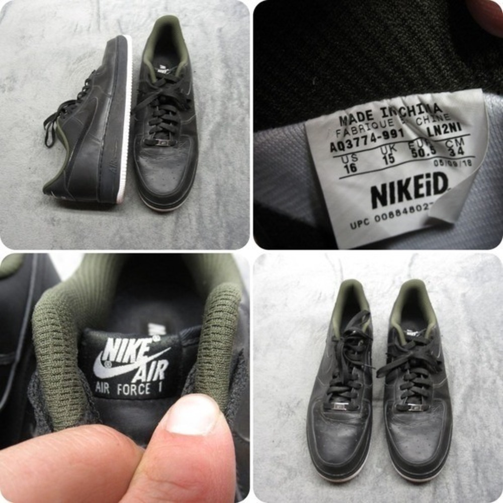 Nike Air Force 1 Sneaker Men 16 Triple Black Leather Cushioned Low NikeID Custom